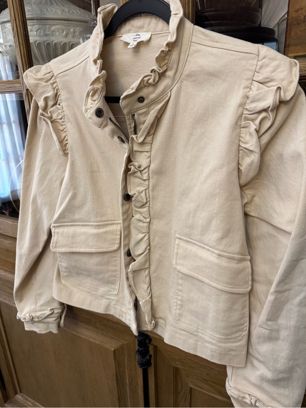 entro Cream Ruffle-Trim Cotton Jacket